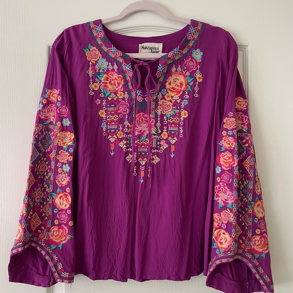 Savanna Jane Purple Embroidered Women's Top